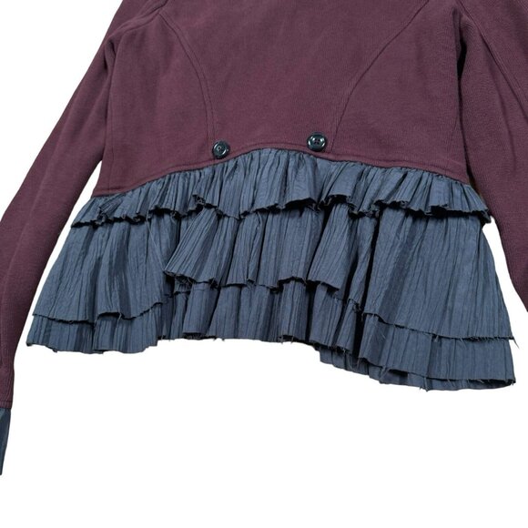 Free People Boho Jacket Women’s Sz 6 Military Ruffles Blazer Burgundy Gray - Picture 5 of 12